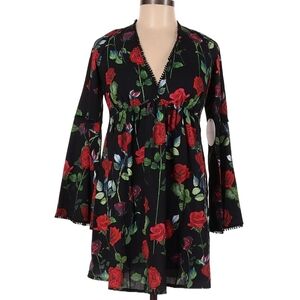 KISS THE SKY, Elegant Floral Lace-Up Long Sleeve Dress